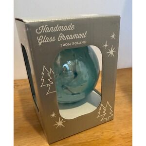 Zorza Glass Christmas Ornament Light Blue Handmade Mouthblown Poland NEW